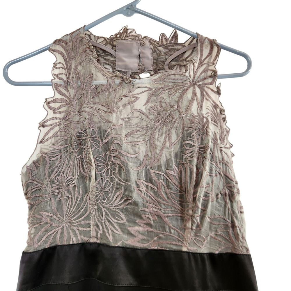Karen Millen DL232 Silk Embroidered Lace Bodice Sheath Dress Black Taupe US 12 - Picture 3 of 9